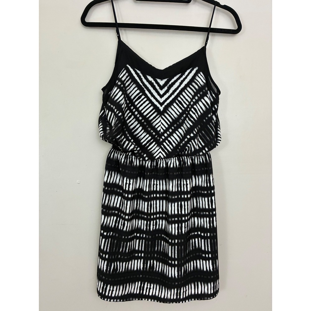 Express‎ Mini Dress Womens XS Black White Geometric Stripe Blouson Preppy Summer